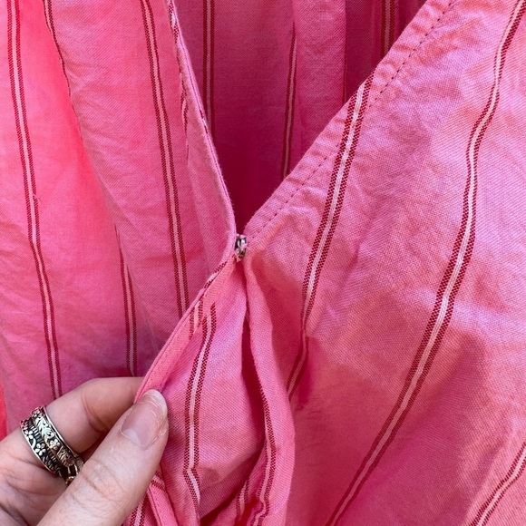 Madewell Contemporary Cecilia Striped Pink Bubble Sleeve Wrap Top Blouse - Picture 10 of 12